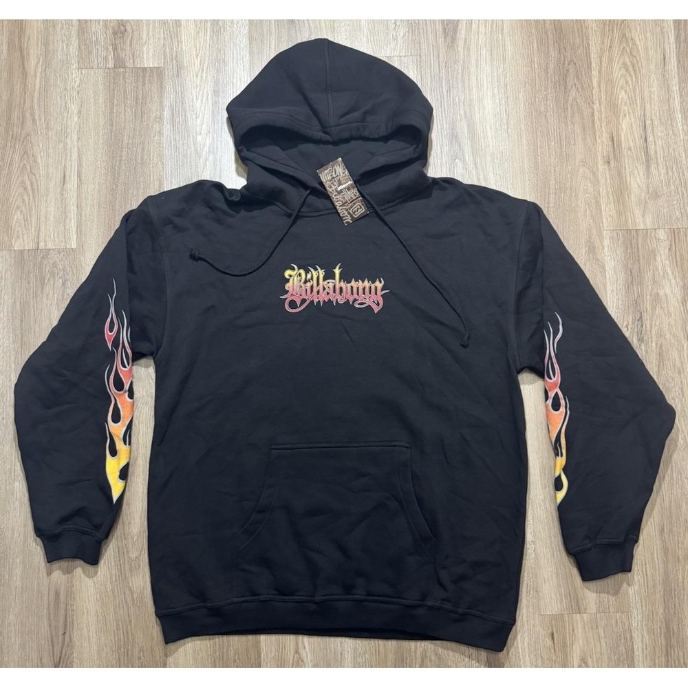 Y2K‎ Billabong Surfing Flame Logo Black Hoodie Size L